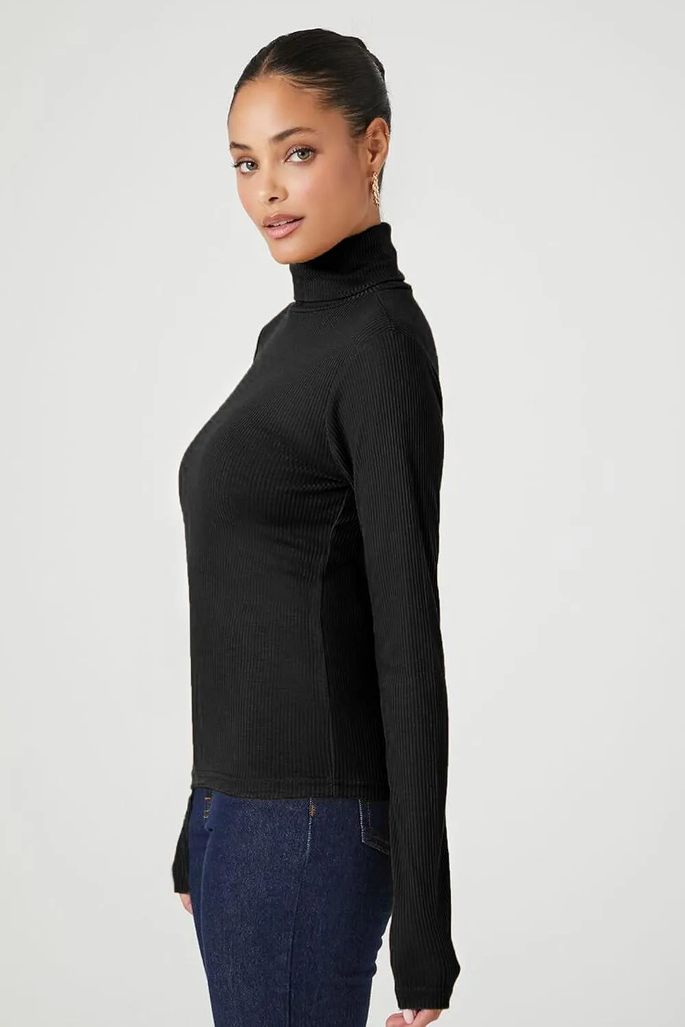 Emmalise Womens Turtleneck Top Long Sleeves Fitted Ribbed Top