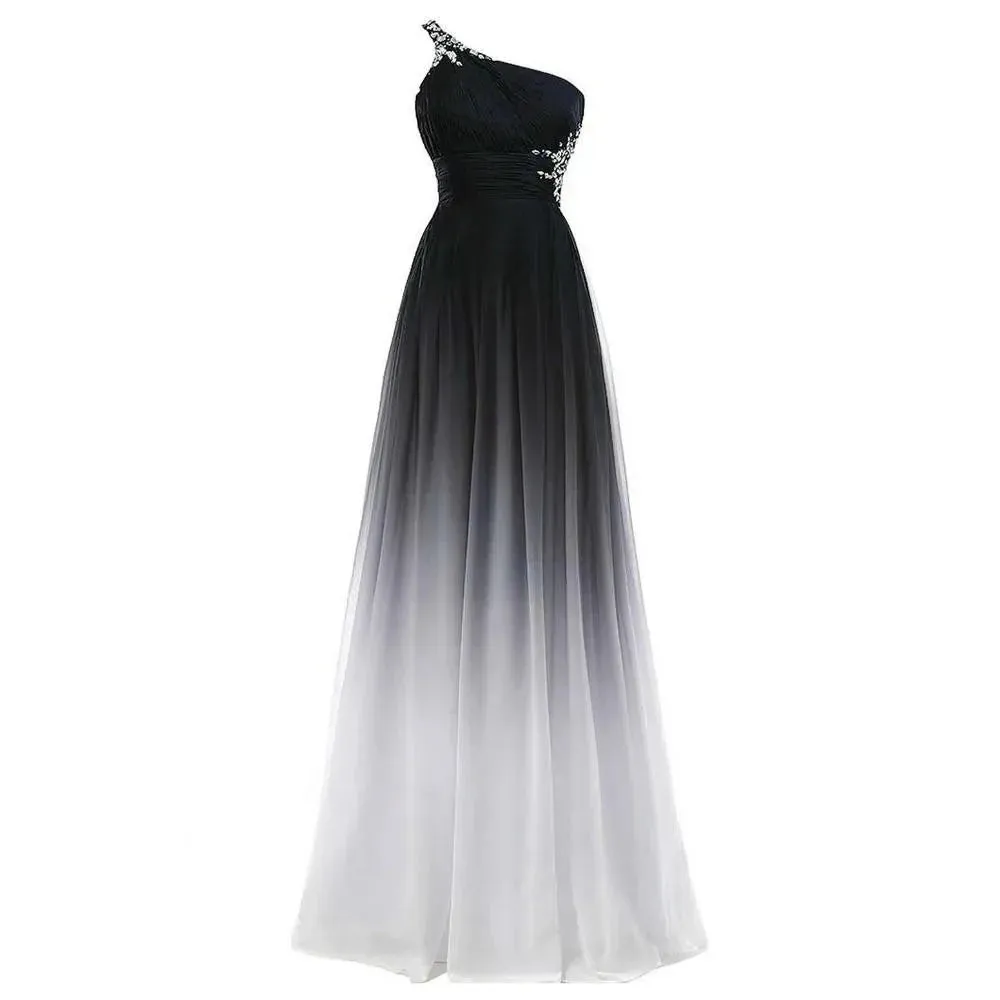 Flytonn- Gradient Embellished One-Shoulder Maxi Dress