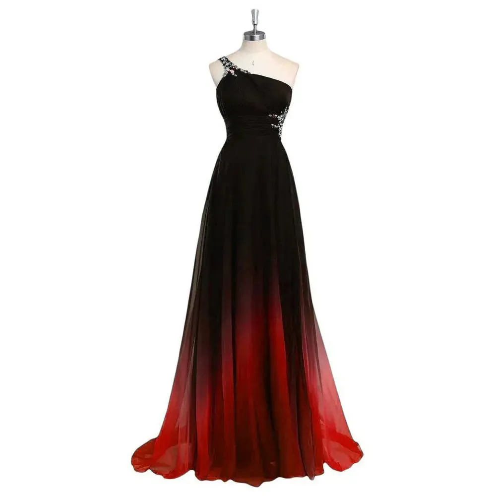 Flytonn- Gradient Embellished One-Shoulder Maxi Dress