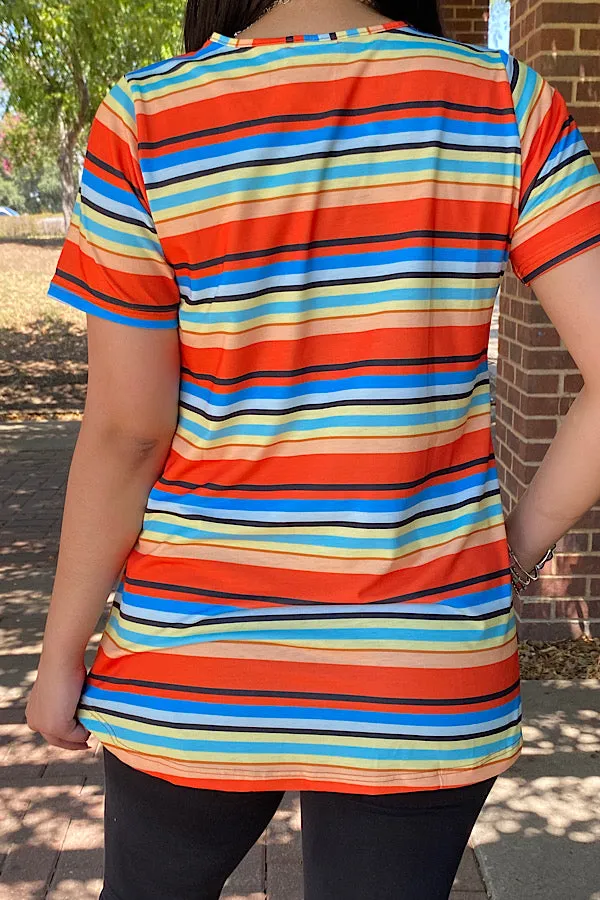 FW9817 Rust/striped short sleeve top w/sequin (AS8)