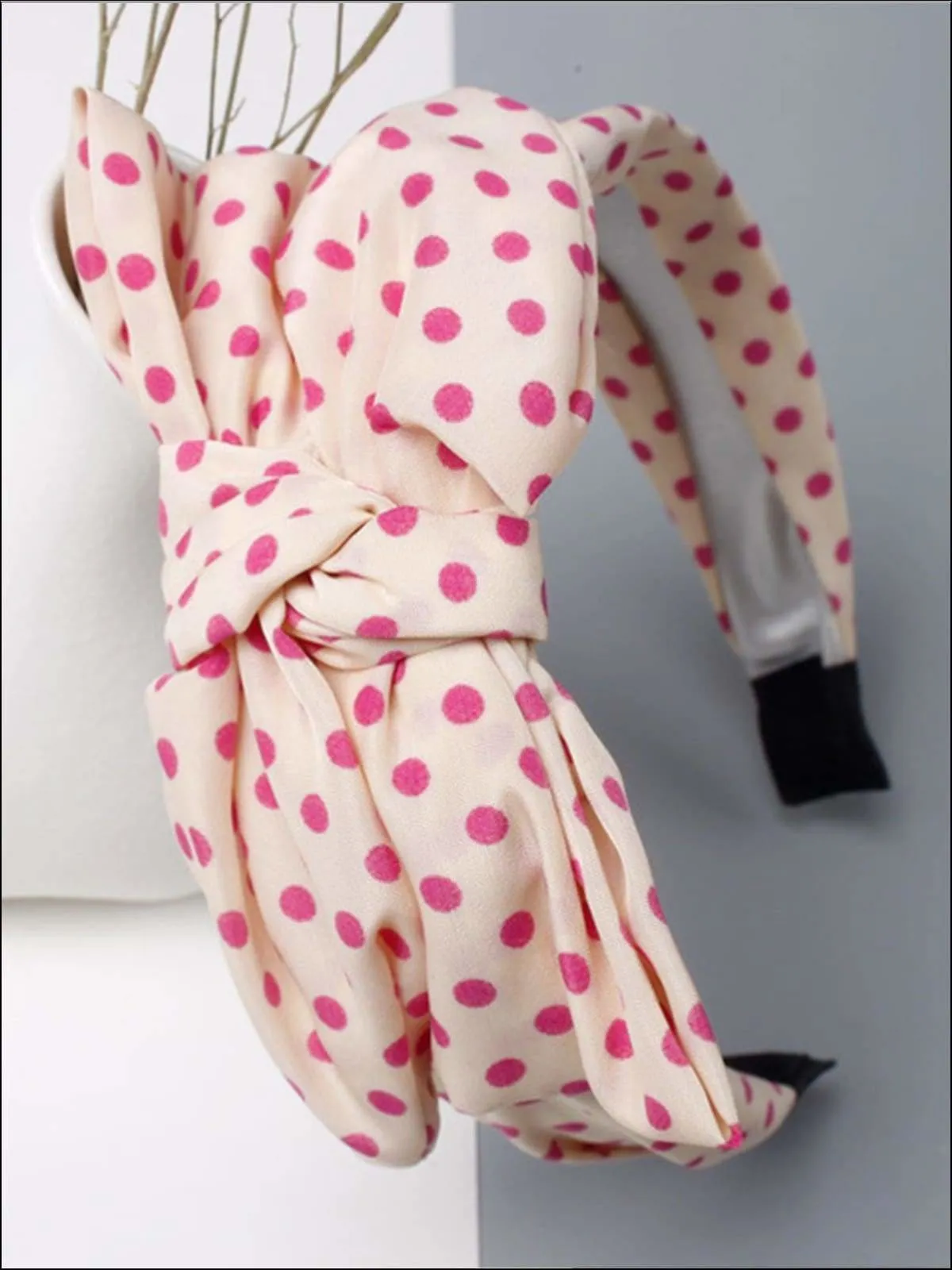 Girls Oversized Bow Chiffon Polka Dot Headband