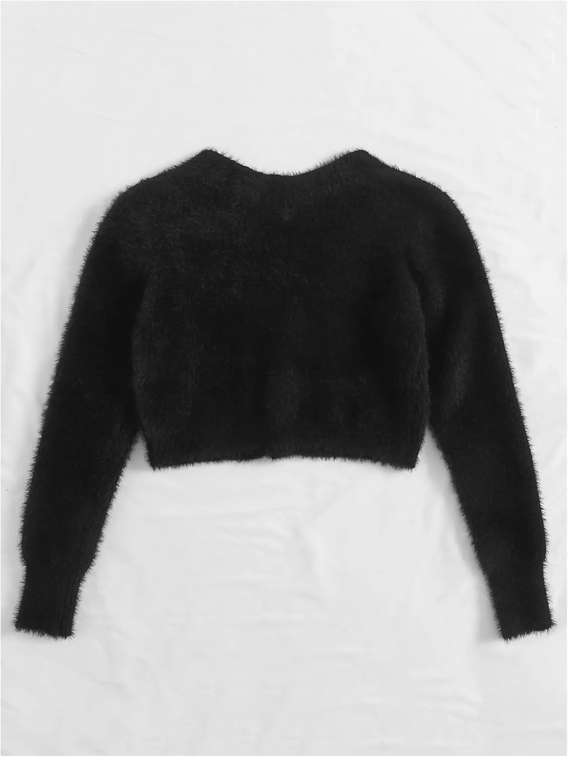 GORGLITTER Women's Open Front Cardigan Fuzzy Pearl Button Up Long Sleeve Crop Sweater Jackets Chunky Knit Cardigan