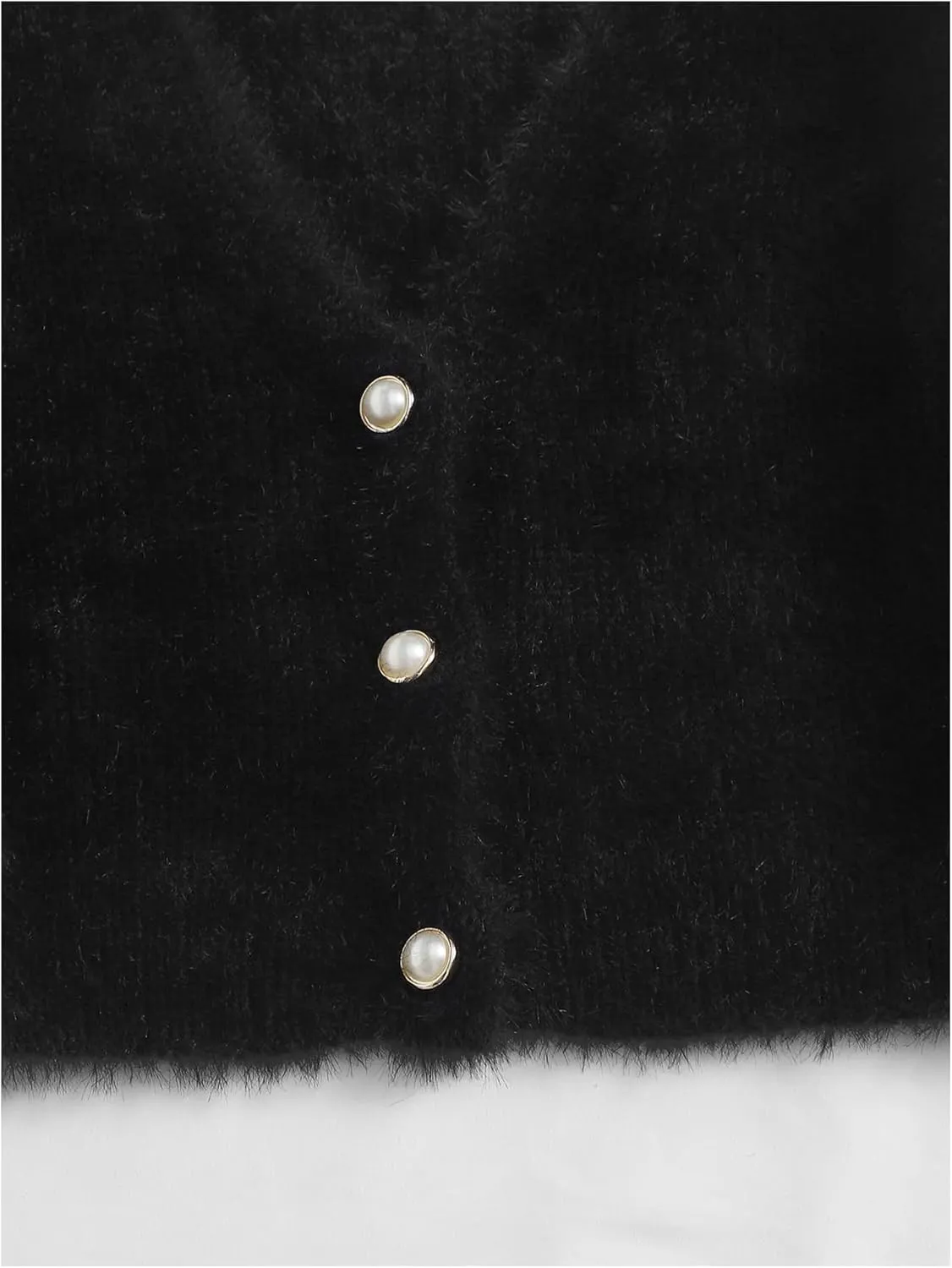 GORGLITTER Women's Open Front Cardigan Fuzzy Pearl Button Up Long Sleeve Crop Sweater Jackets Chunky Knit Cardigan