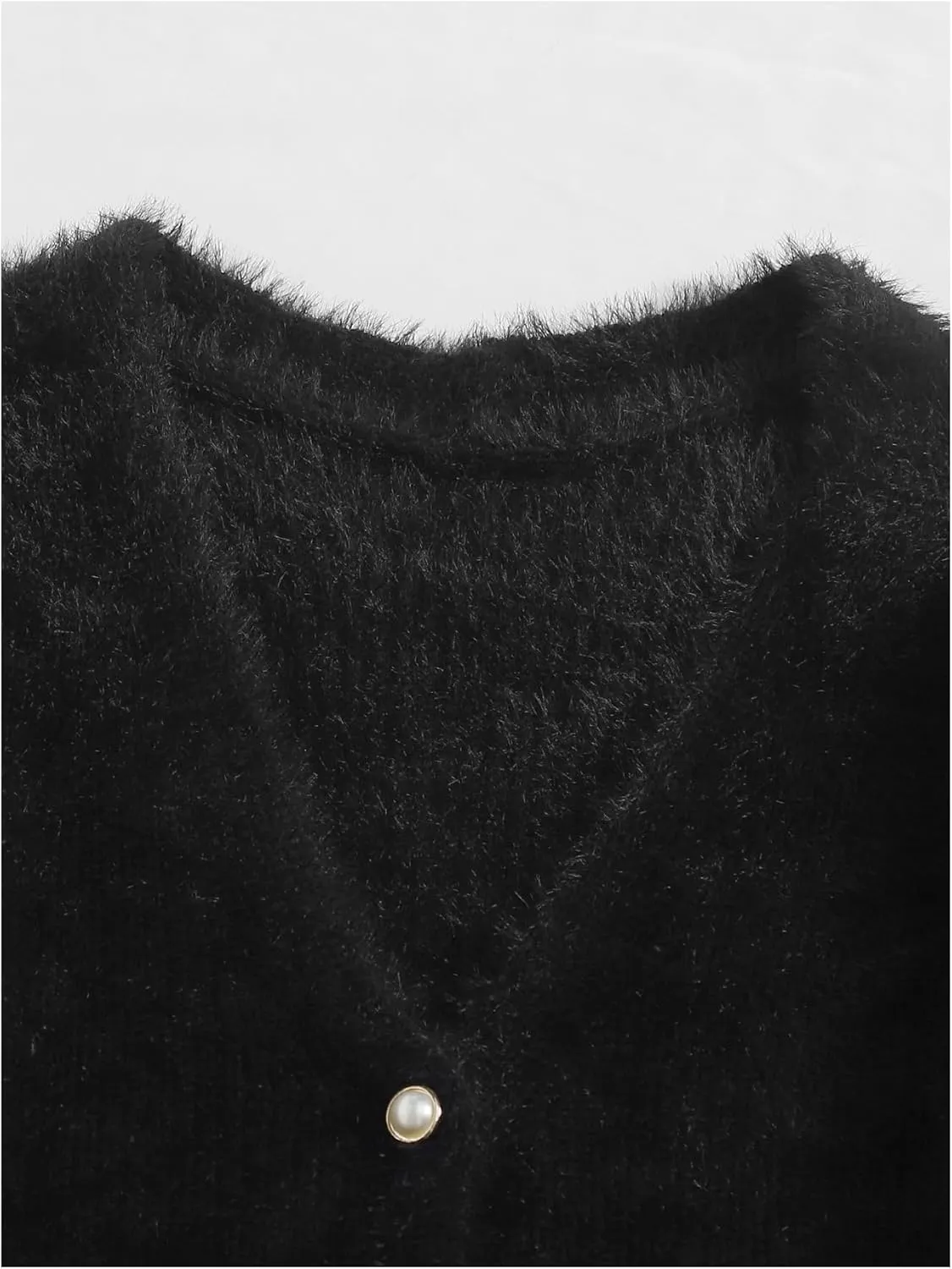 GORGLITTER Women's Open Front Cardigan Fuzzy Pearl Button Up Long Sleeve Crop Sweater Jackets Chunky Knit Cardigan