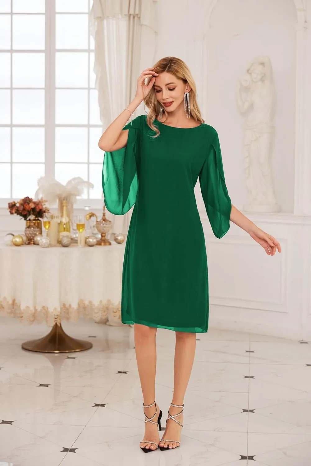 GRACE KARIN Womens Chiffon Dresses Flutter Sleeve Party Wedding Cocktail Dress Size 8-20