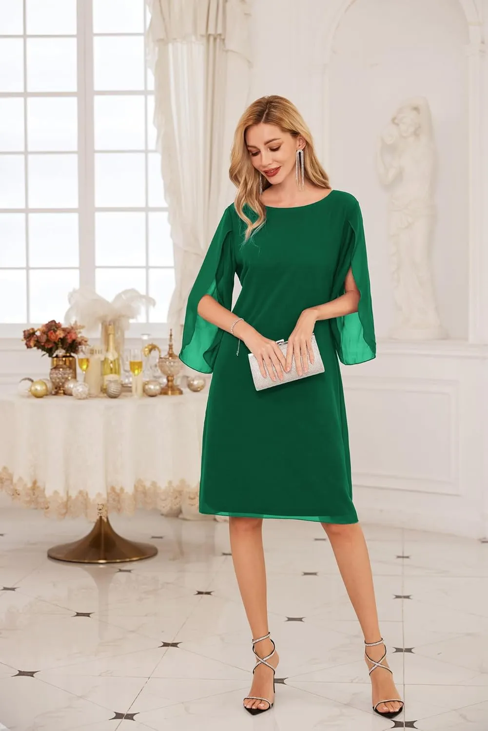 GRACE KARIN Womens Chiffon Dresses Flutter Sleeve Party Wedding Cocktail Dress Size 8-20