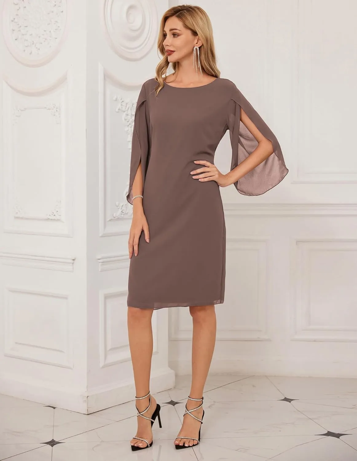 GRACE KARIN Womens Chiffon Dresses Flutter Sleeve Party Wedding Cocktail Dress Size 8-20