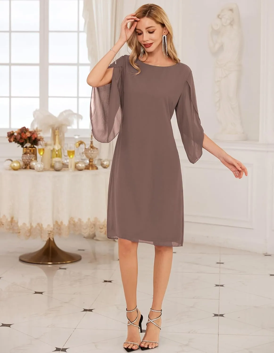 GRACE KARIN Womens Chiffon Dresses Flutter Sleeve Party Wedding Cocktail Dress Size 8-20