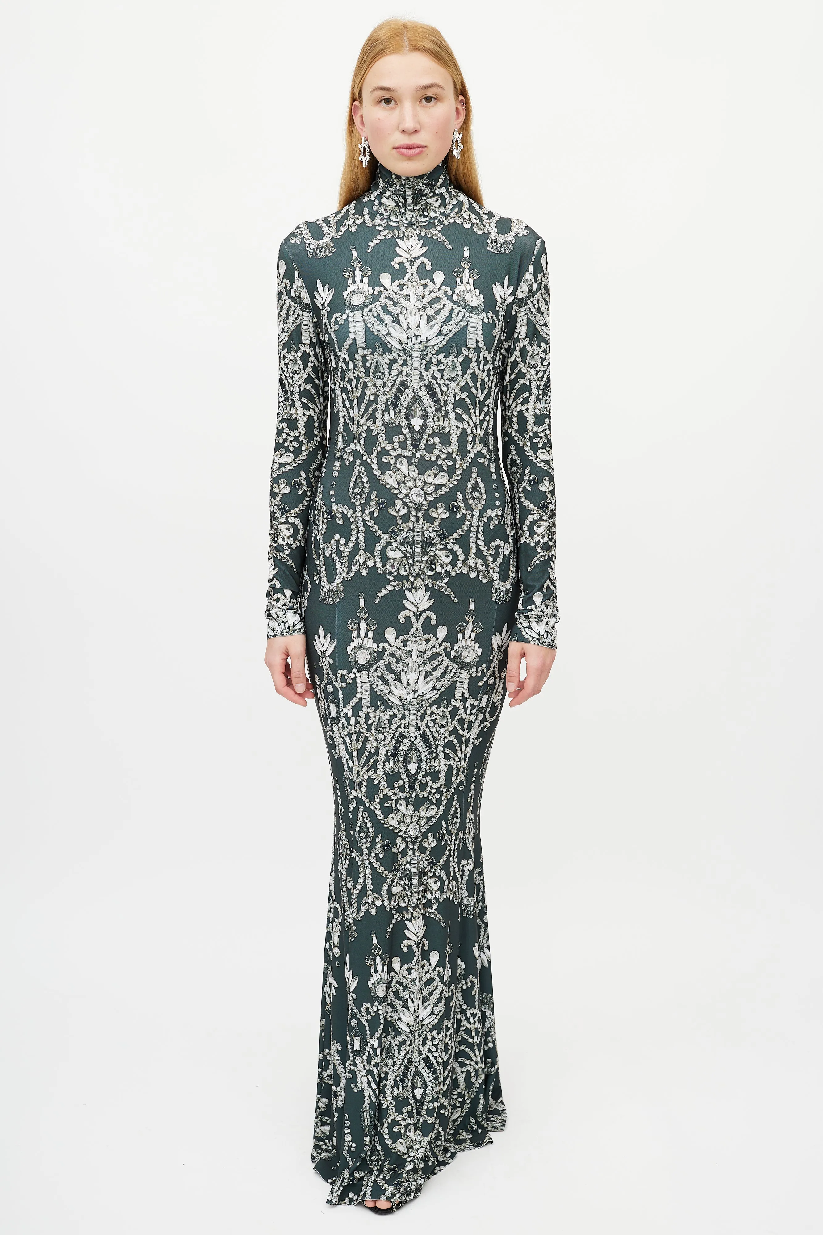 Green & Multicolour Jewel Fishtail Dress
