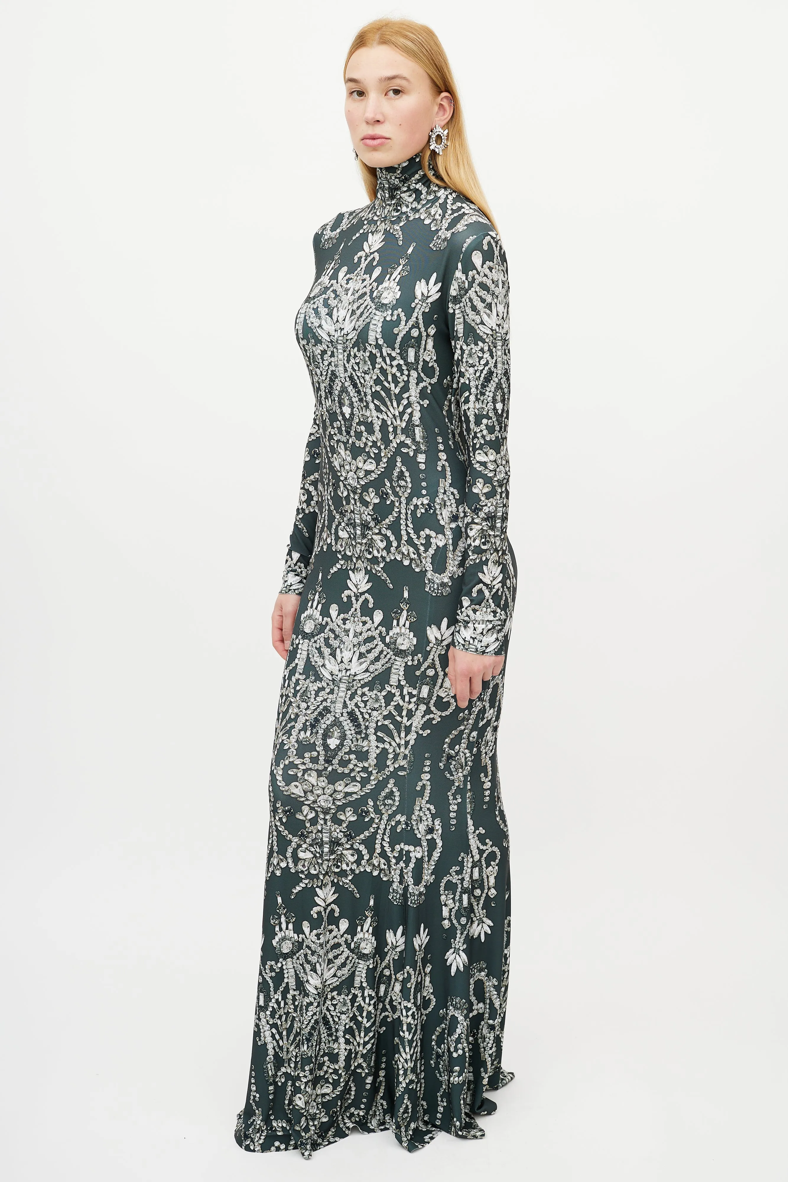 Green & Multicolour Jewel Fishtail Dress