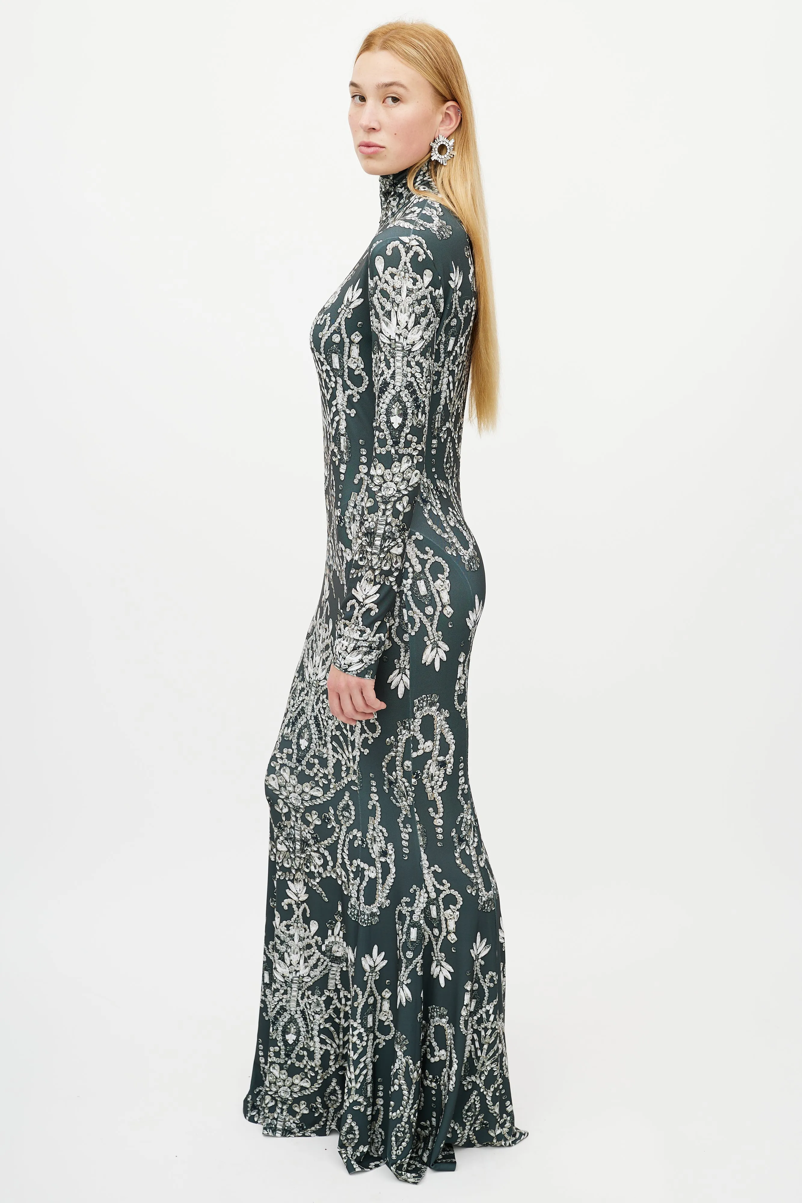 Green & Multicolour Jewel Fishtail Dress