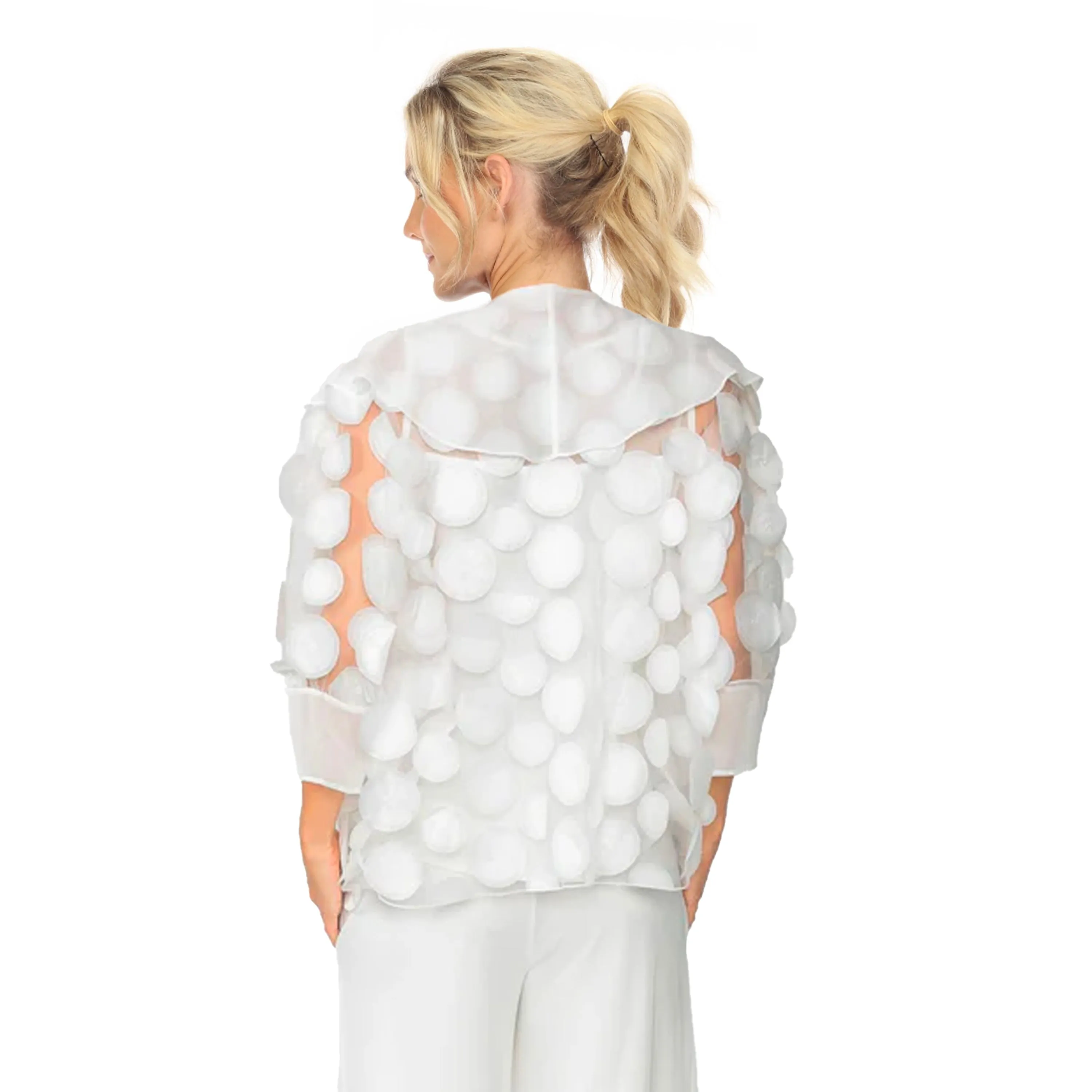 IC Collection 3D Polka Dot Draped Cardigan in White - 4695J-WT