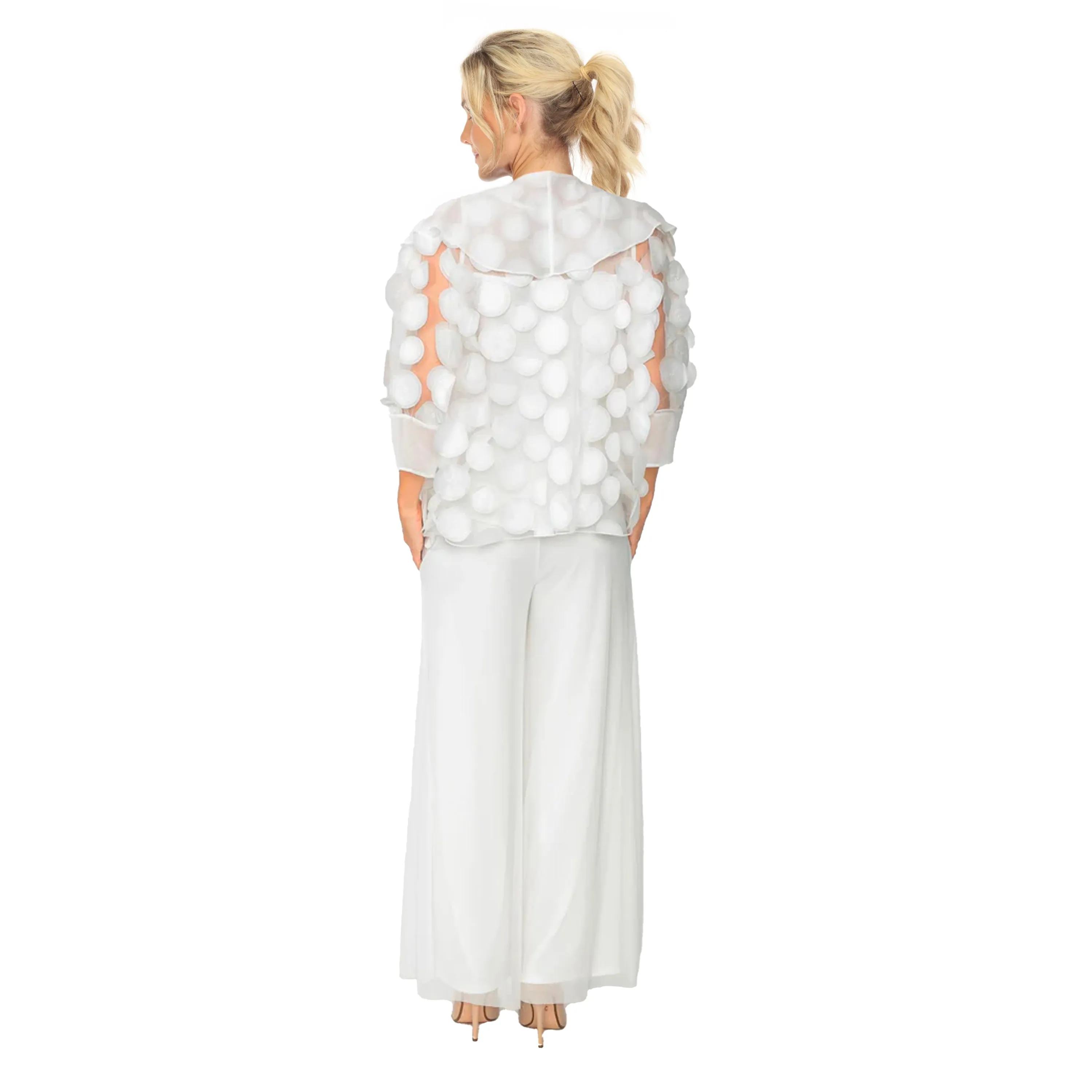 IC Collection 3D Polka Dot Draped Cardigan in White - 4695J-WT