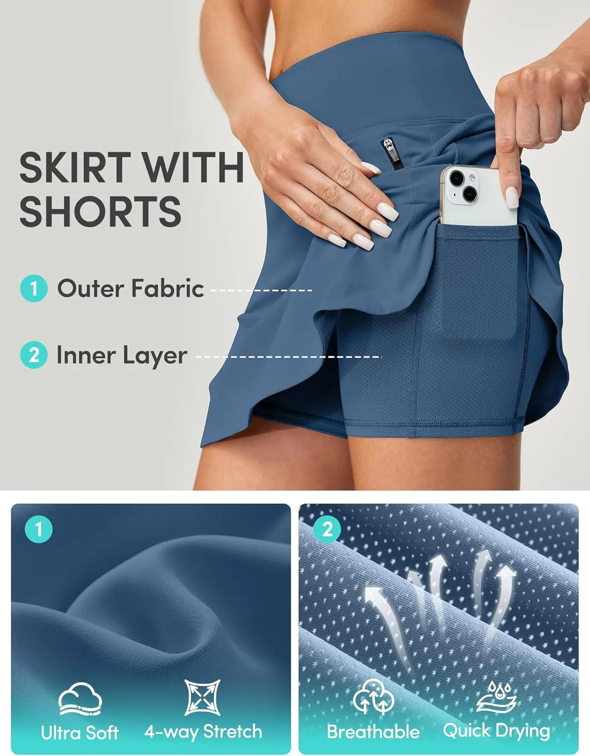 IUGA High Waist Golf Skirt Tennis Skirt with 5 Pockets Skorts for Woman Athletic Skirt for Workout Casual