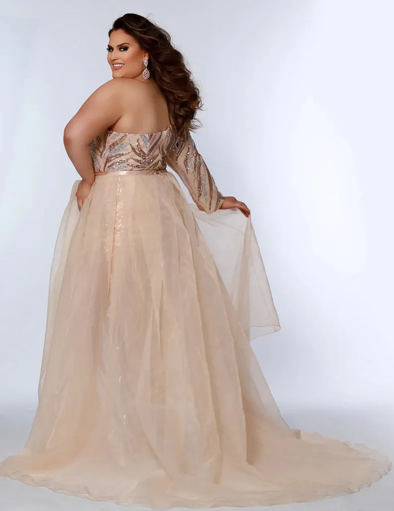 Johnathan Kayne for Sydneys Closet JK2309 Champagne Dress Swirl Sequins Detachable Organza Overskirt by Johnathan Kayne