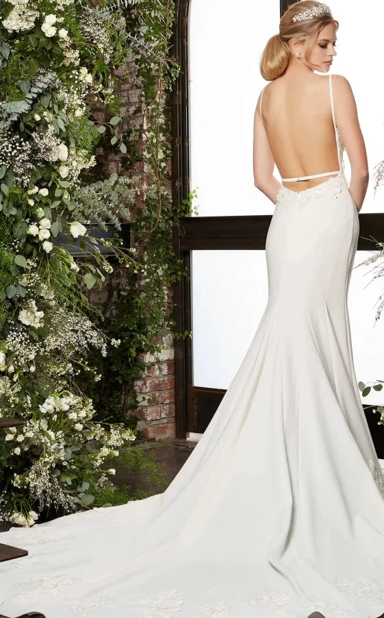 Jovani Bridal JB05846 Ivory Wedding Dress plunging neckline high slit 3D floral backless