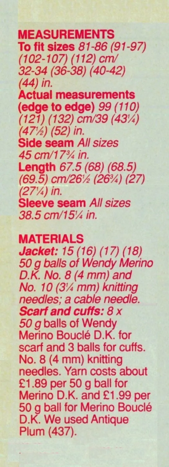 Ladies Knitted Cable Cardigan PDF Pattern, Detachable Poodle Knit Collar and Cuffs