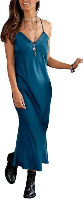 LASCANA Women's Satin Slip Maxi Dress Sundress Summer