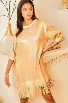 LET'S GEAUX GIRLS SEQUIN FRINGE DRESS | GOLD