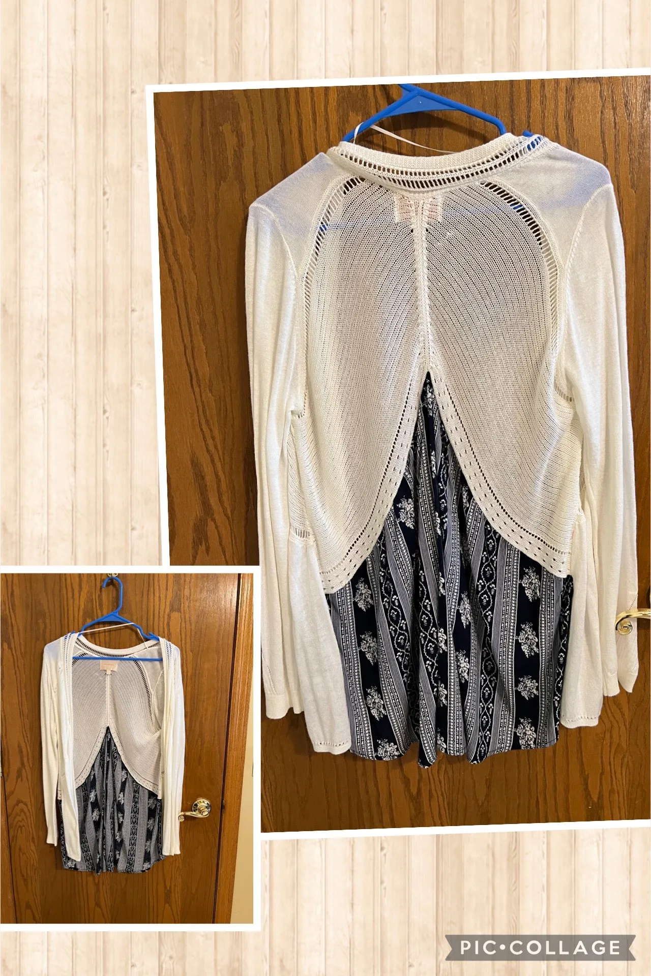 Lightweight knitted cream cardigan with blue - size Clothes M