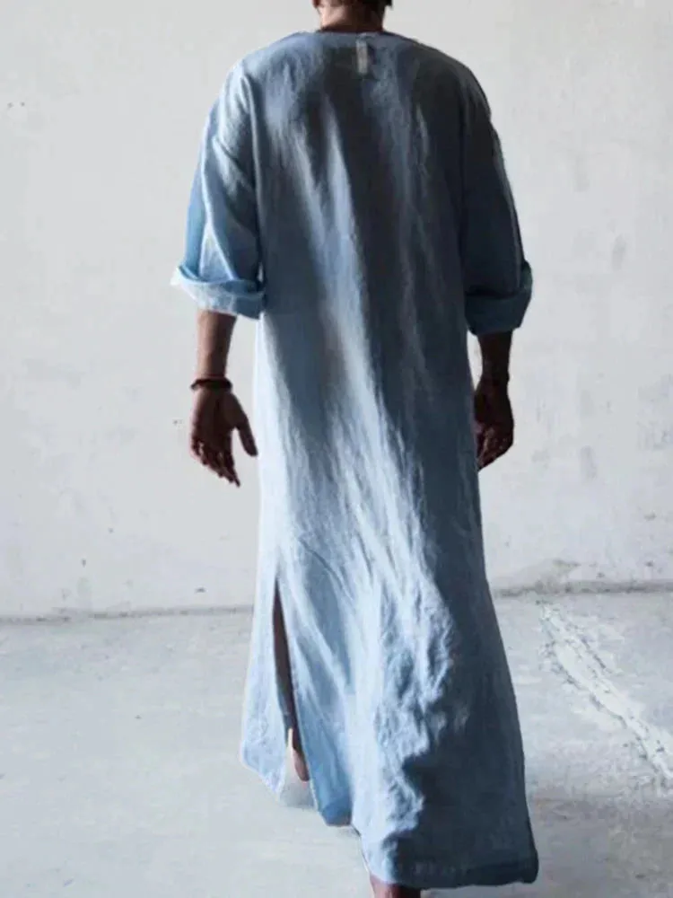 Linen One-Piece Hexagonal Pocket Long Shirt