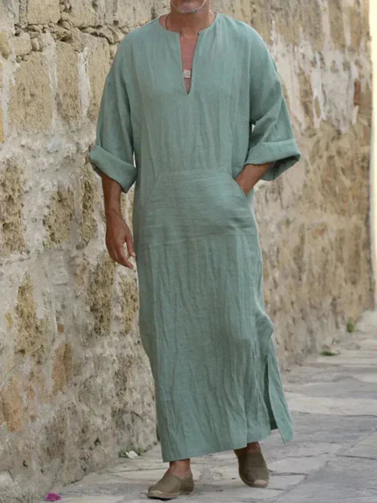 Linen One-Piece Hexagonal Pocket Long Shirt