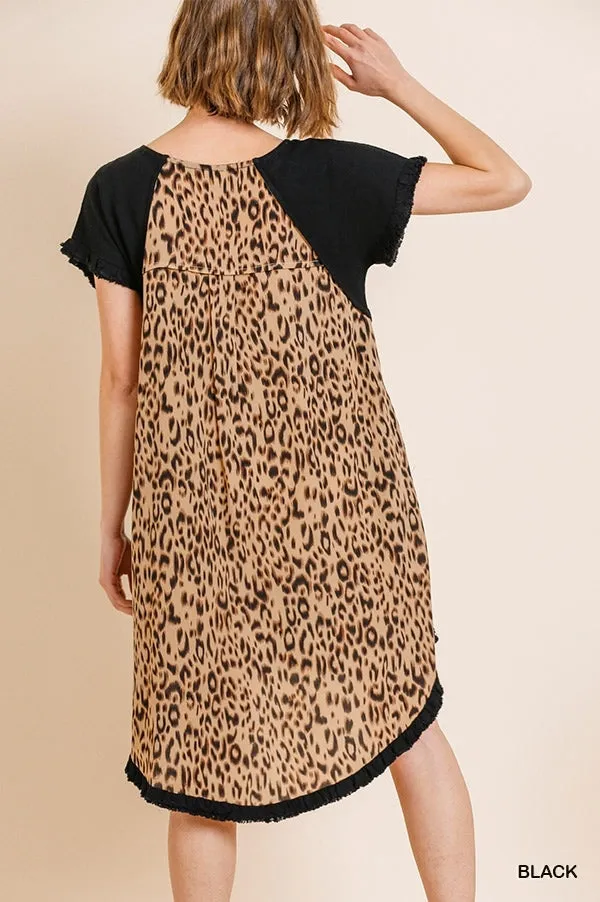 Linen Round Neck Animal Print Back Dress
