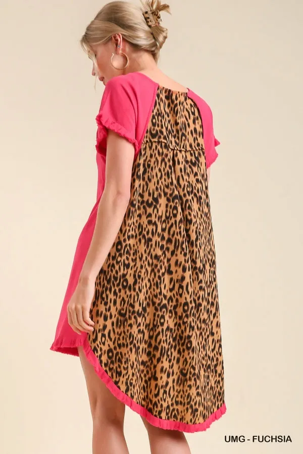 Linen Round Neck Animal Print Back Dress