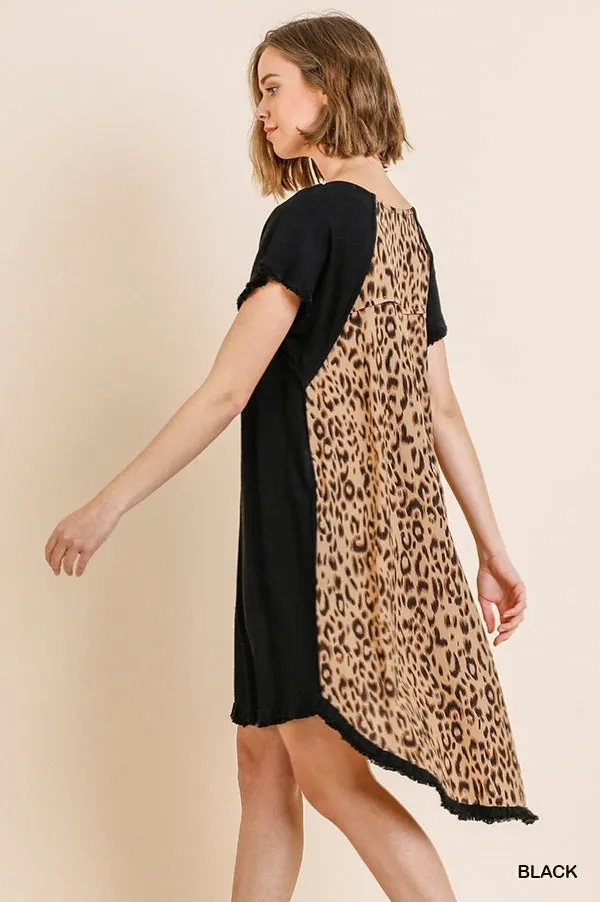 Linen Round Neck Animal Print Back Dress