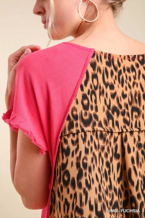 Linen Round Neck Animal Print Back Dress