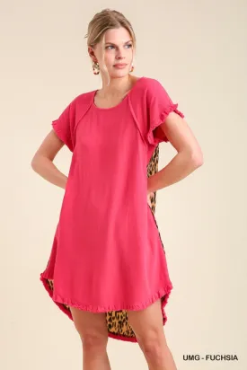 Linen Round Neck Animal Print Back Dress