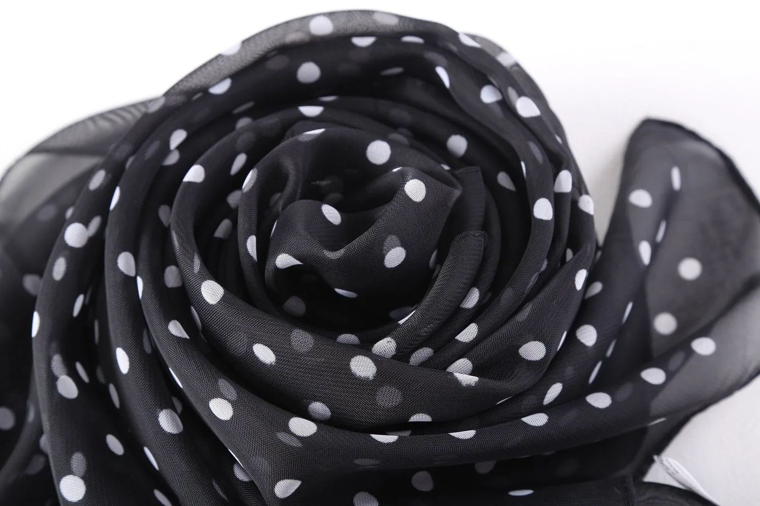 Long Sheer Chiffon Scarf Black Theme Polka Dot Print CHL425