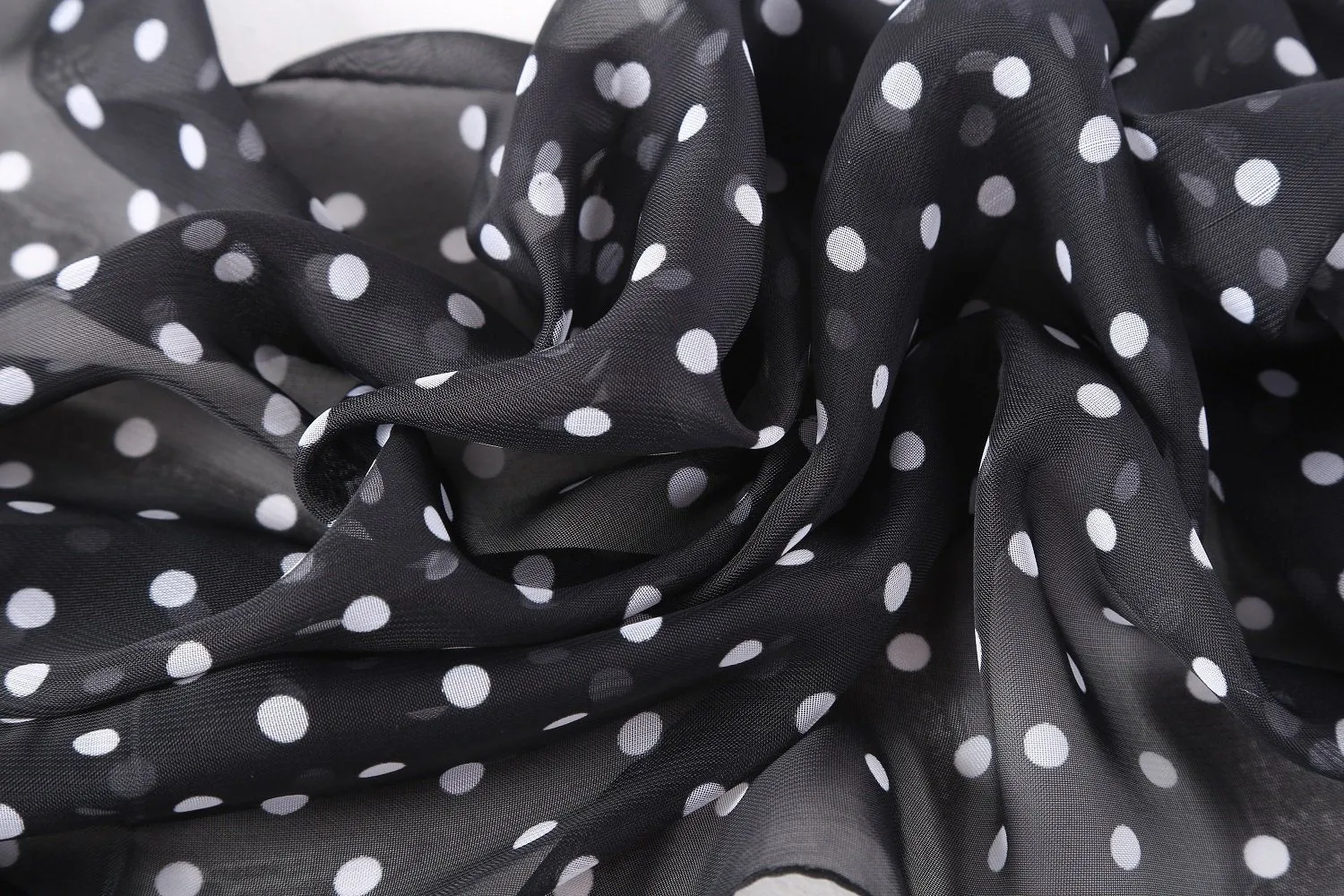 Long Sheer Chiffon Scarf Black Theme Polka Dot Print CHL425