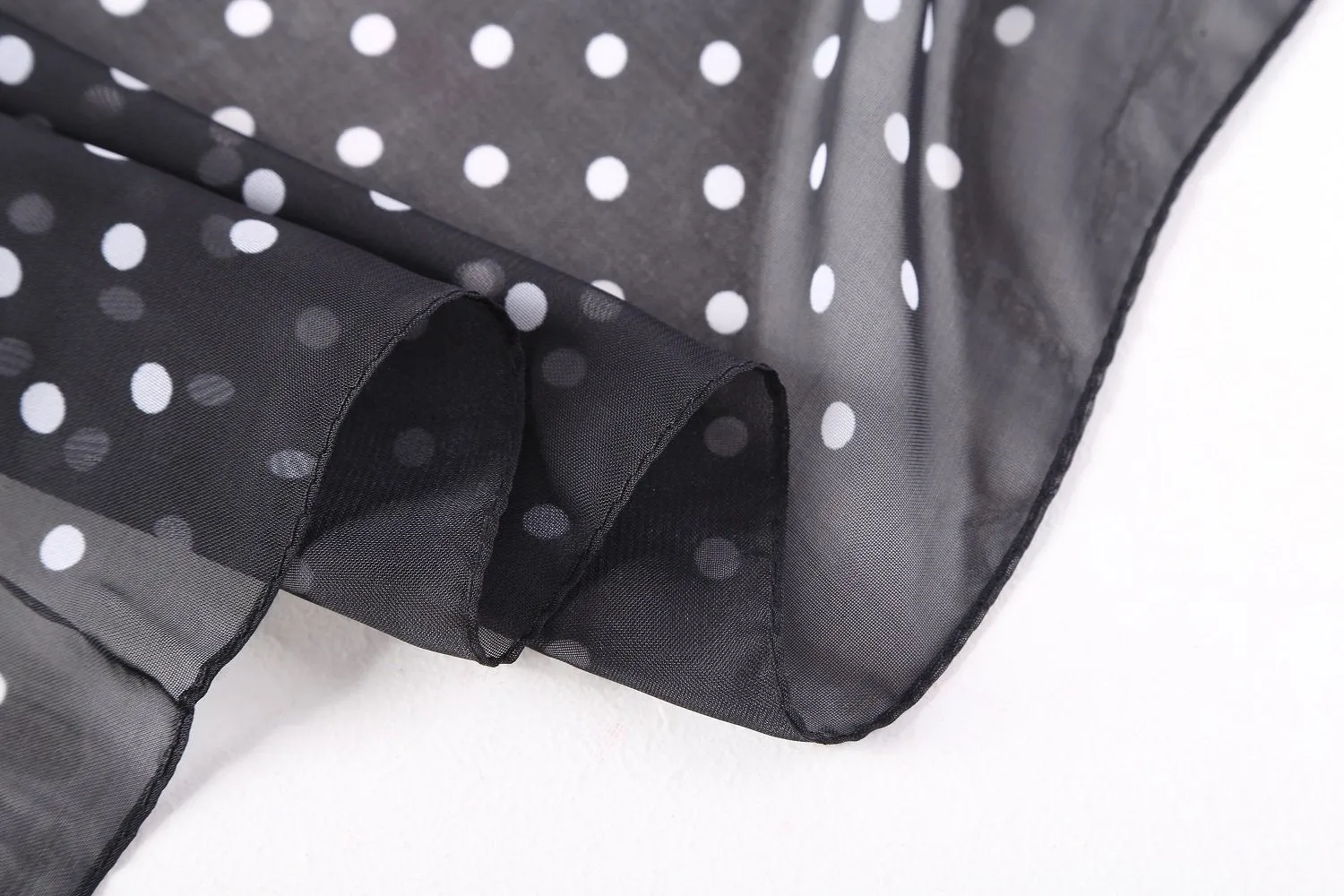 Long Sheer Chiffon Scarf Black Theme Polka Dot Print CHL425