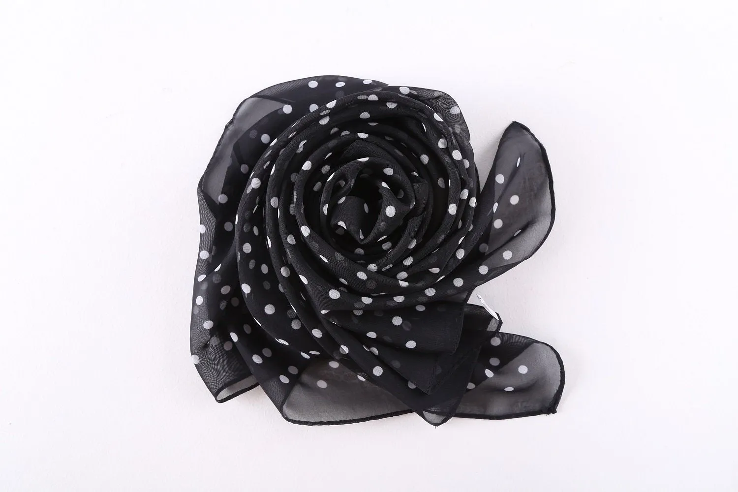 Long Sheer Chiffon Scarf Black Theme Polka Dot Print CHL425
