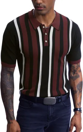 Mainfini Men's Vintage Knit Polo Shirt Casual Button Shirt (S-XXL)