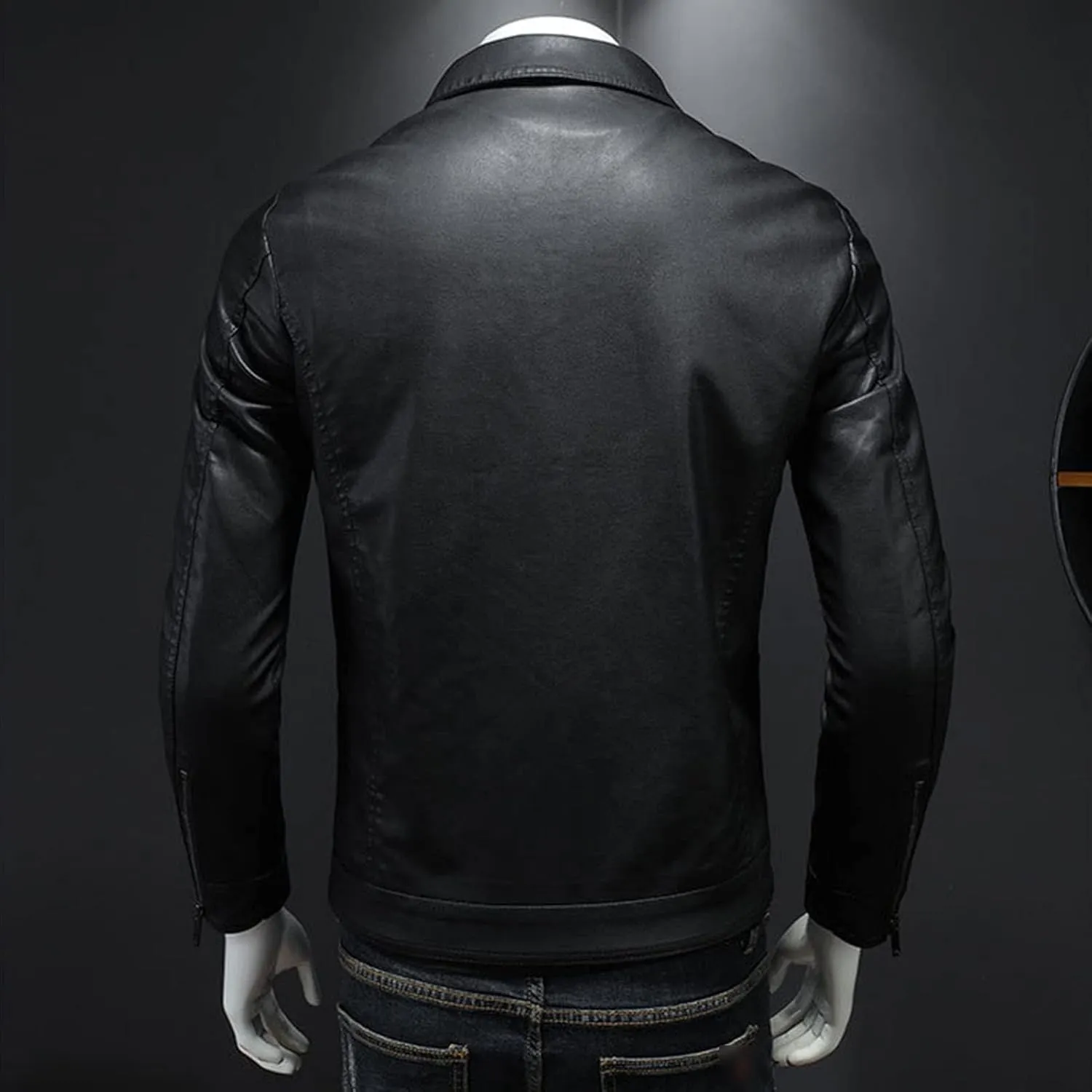 Maiyifu-GJ Men's Vintage Faux Leather Jacket Zip Up Long Sleeve Motorcycle Coat PU Lapel Lightweight Slim Fit Jackets