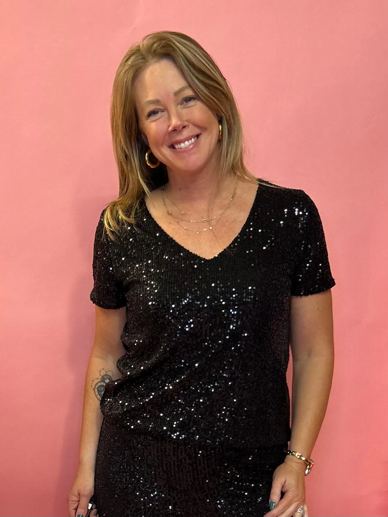 Marblla V-Neck Sequin Top in Black