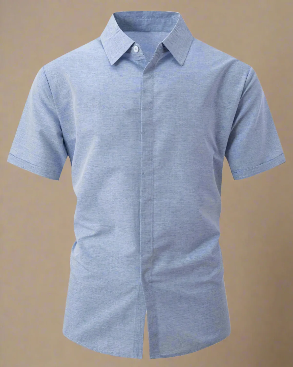 Men Short Sleeve Blue Linen Shirt