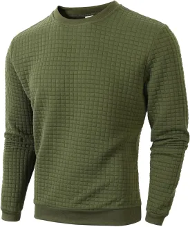 Mens Crewneck Pullover Sweatshirt Waffle Textured Long Sleeve Knitted Sweatshirts for Men