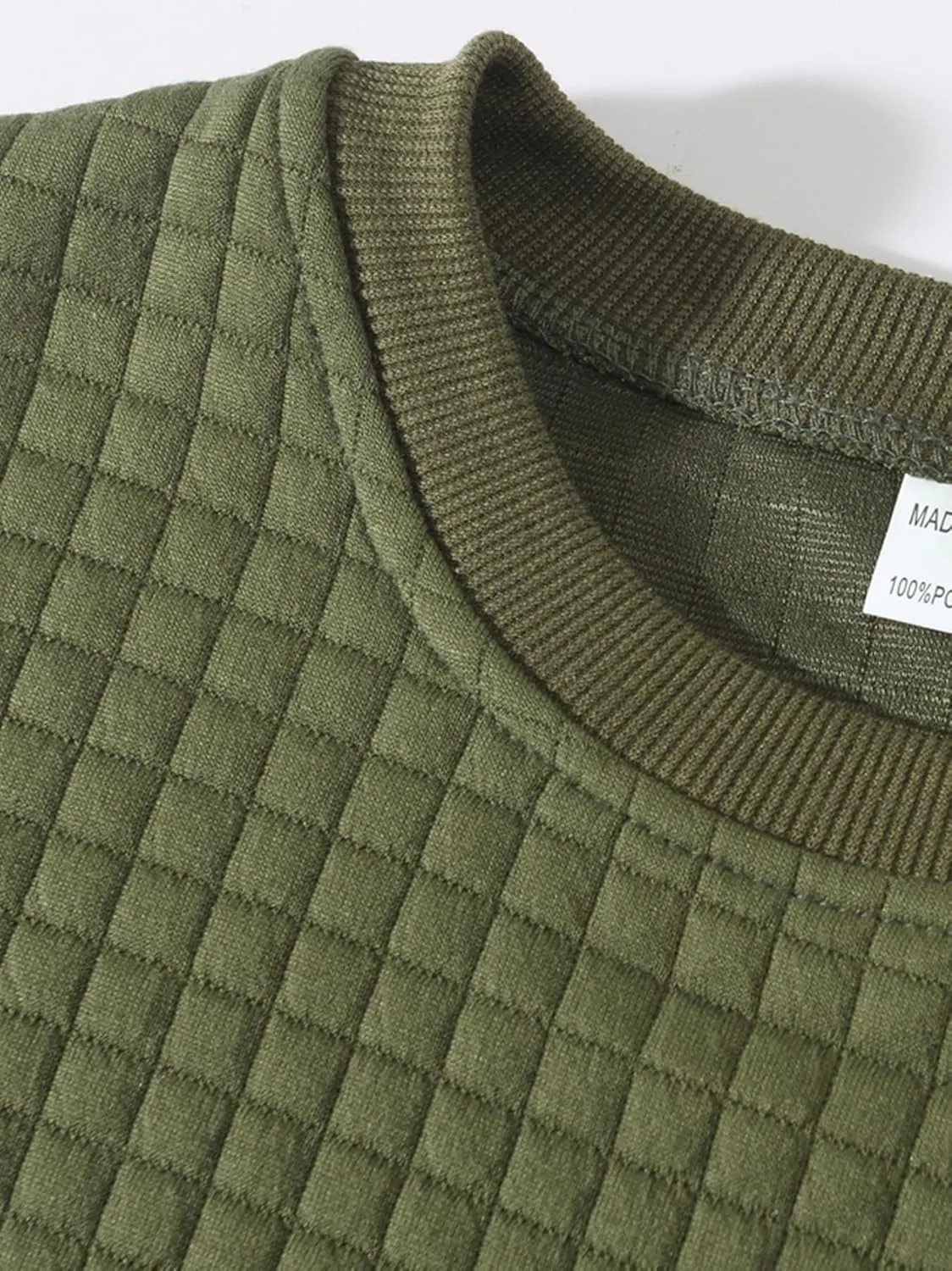 Mens Crewneck Pullover Sweatshirt Waffle Textured Long Sleeve Knitted Sweatshirts for Men