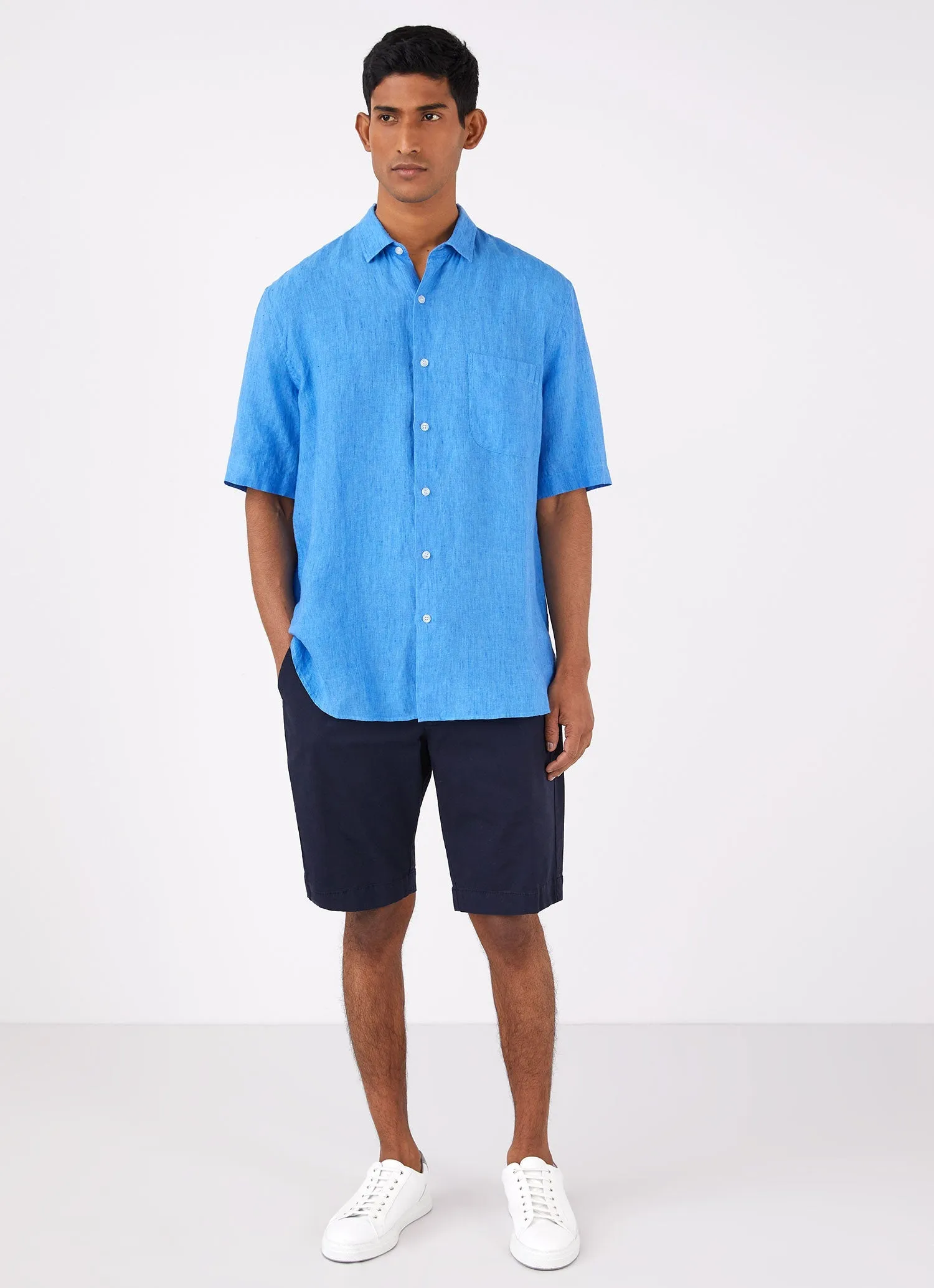 Men's Short Sleeve Linen Shirt in Lake Blue