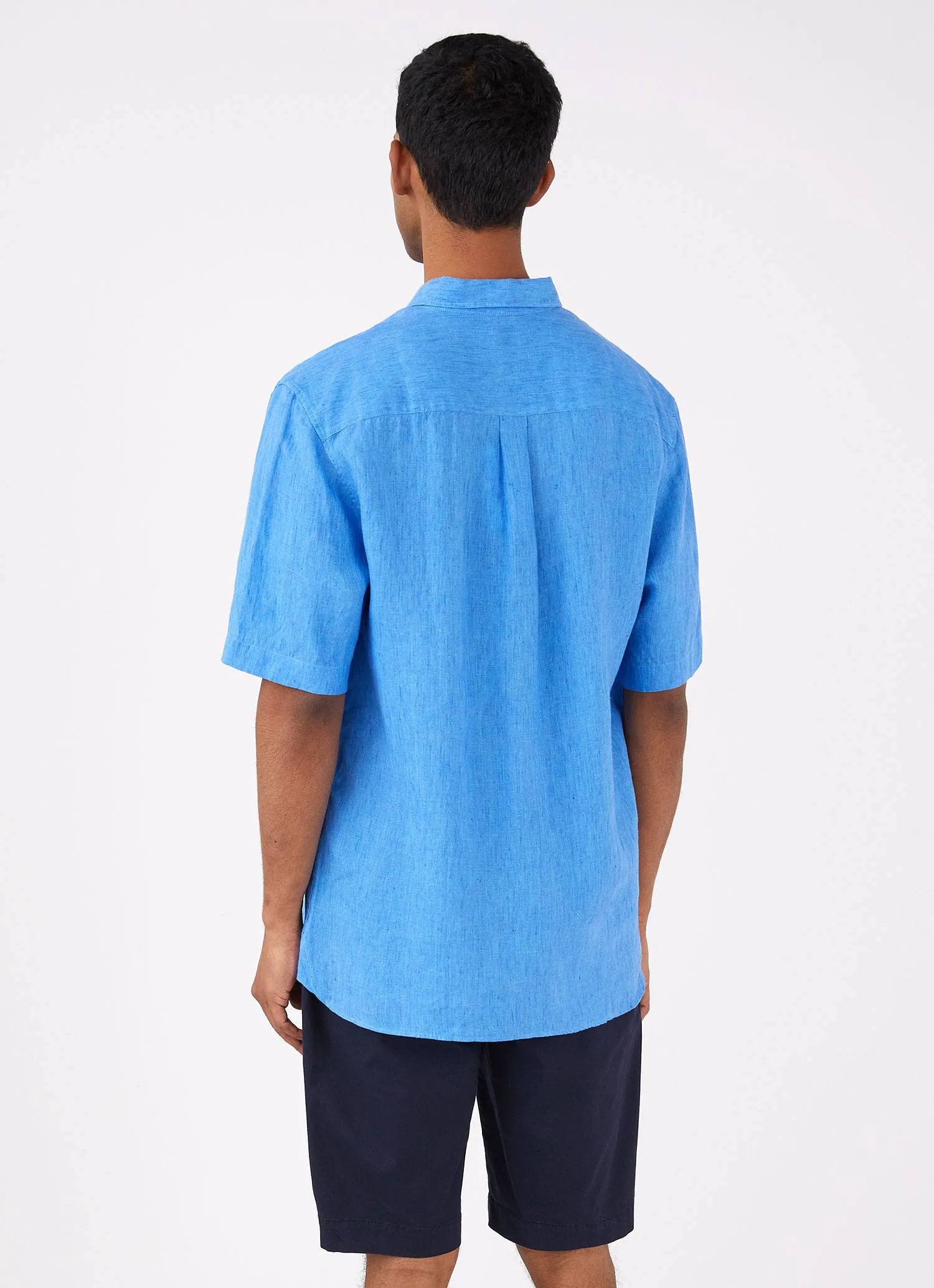 Men's Short Sleeve Linen Shirt in Lake Blue