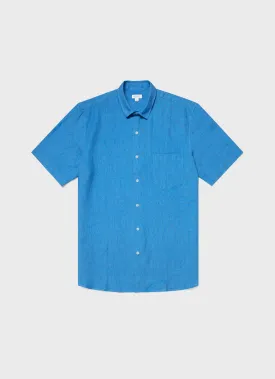 Men's Short Sleeve Linen Shirt in Lake Blue