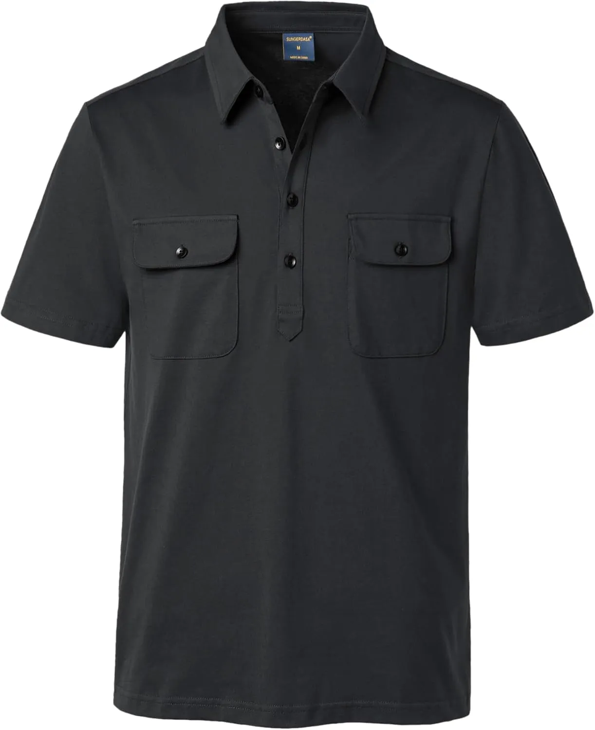 Mens Short Sleeve Polo Shirt Cotton Golf T-Shirt Work Shirts with 2 Pockets