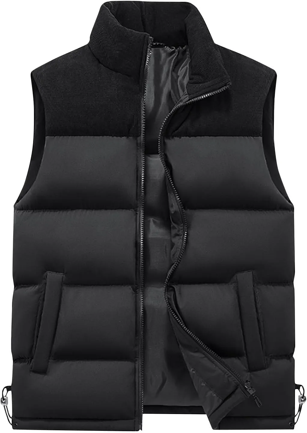 Men's Winter Outdoor Casual Quilted Padded Vest Fashion Color Block Full Zipper Stand Collar Sleeveless Jackets