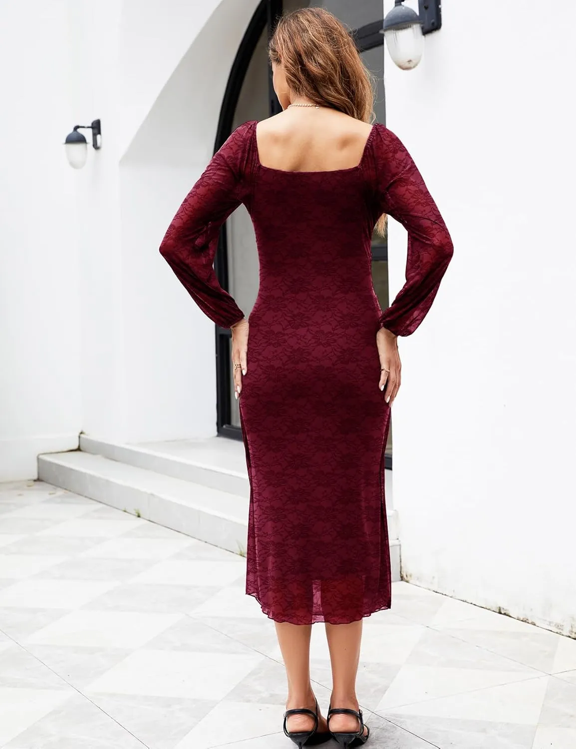 Mesh Ruched Maternity Dress Baby Shower Wedding Guest Pregnancy Shoot Fall Long Short Sleeves Square Neck