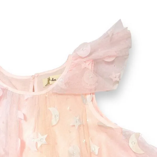 Moon & Star Embellished Mesh Dress - Pink