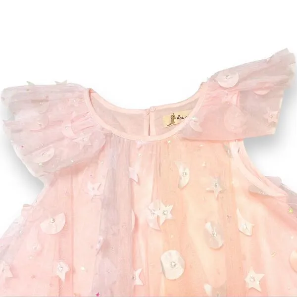 Moon & Star Embellished Mesh Dress - Pink