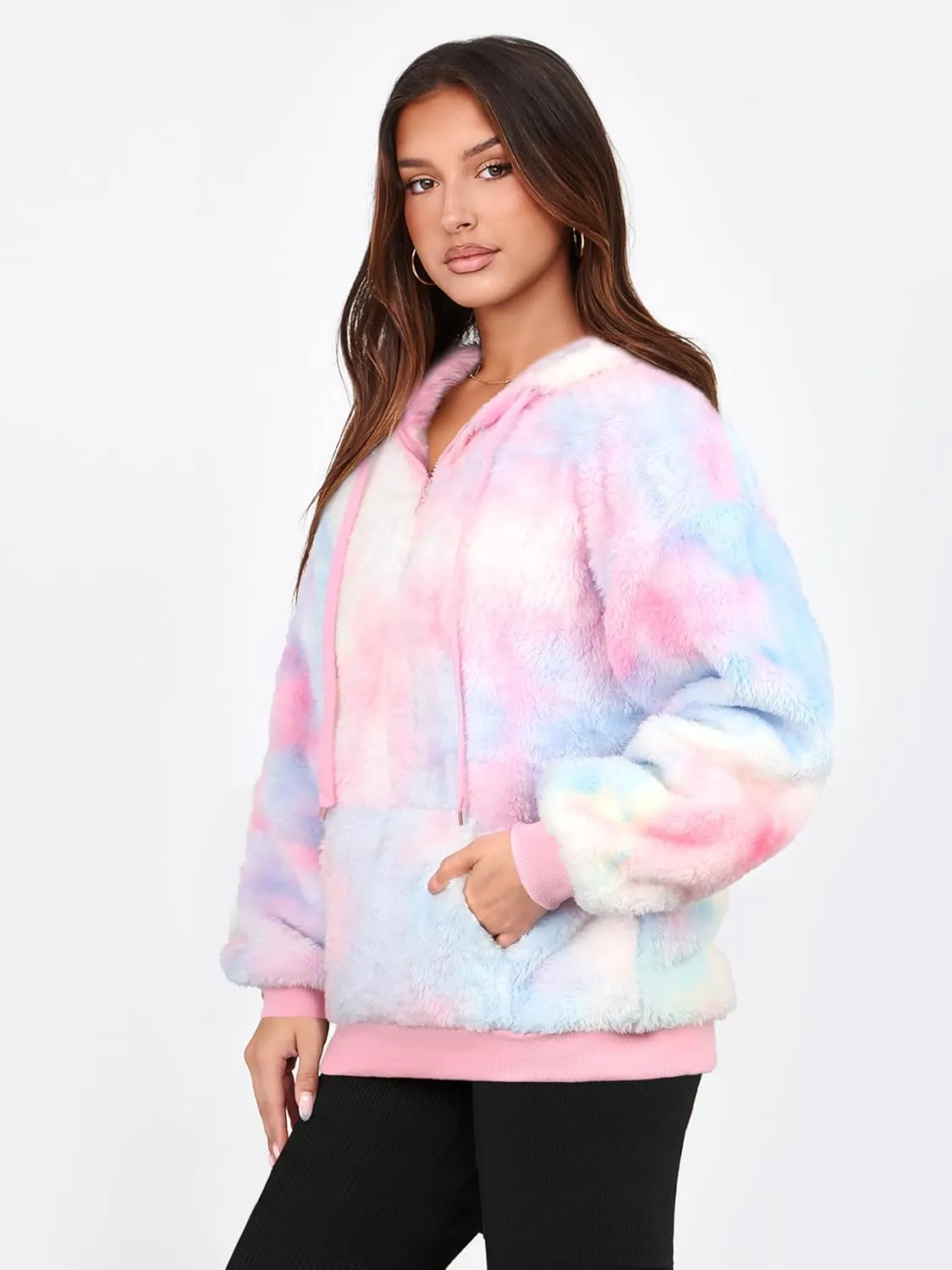 NIeyook Sherpa Fleece Hoodies for Women Fuzzy Oversized Zip up Hoodie with Pockets Casual Pullover Hooded Sweatshirt